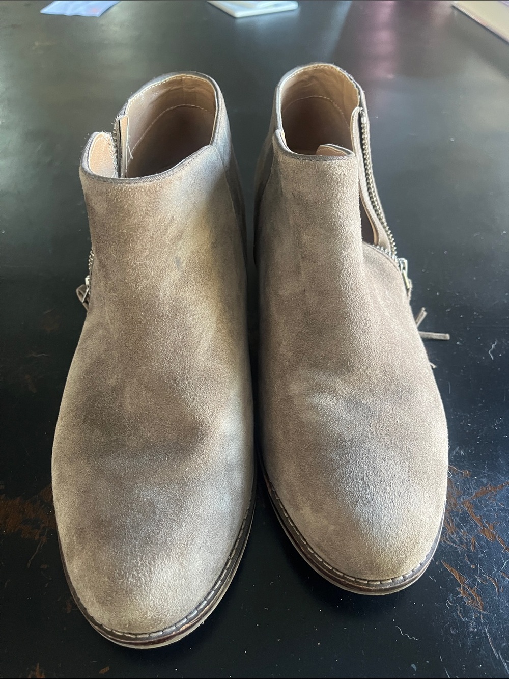 Suede Zip Ankle Boots in Taupe